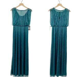 Adrianna papell turquoise beaded evening gown size 2P